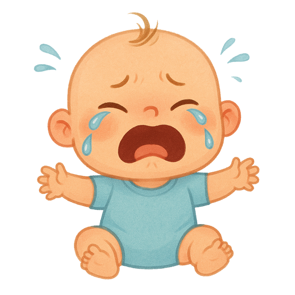 Bebê chorando com fundo branco, ilustrando que a promoção expirou.